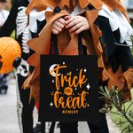 Personalized Bat Sweets Star Trick or Treat Reusable Canvas Bag with Name Halloween Activity Gift for Kids