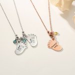 Personalizado grabado 1-3 bebé pie colgante collar con anuncio de nacimiento y piedra de cumpleaños cumpleaños Baby Shower regalo para el niño nueva m