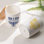 Personalised Hanukkah Menorah Ceramic Succulent Planter Pot with Drainage and Bamboo Tray Home Decor Hanukkah Gift for Jewish