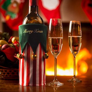 Personalisierte Doppelseitige Verwendung Weinflaschenhülle mit Text Weihnachtsglocke Weihnachtsdekoration Geschenk für Familie Weinliebhaber