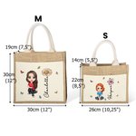 Personalisierte Cartoon-Charakter Jute Tasche mit Namen Geburtsblume Segeltuch Tote Bag Zurück zur Schule Strand Party Geschenk für Familie Freunde