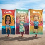 Personalized Oversized Quick Dry Microfiber Hawaiian Sunset Stripe Beach Towel with Name Summer Travel Essential Birthday Gift for Family Friend