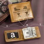 Personalized State to State Multi-compartment Leather Wallet Money Clip with Engraved Text Long Distance Birthday Anniversary Gift for Men