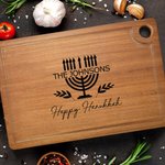 Personalized Hanukkah Menorah Engraved Wooden Cutting Board with Text and Juice Groove Kitchen Accessories Hanukkah Gift for Jewish