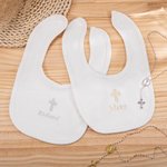 Personalized Embroidery Cross 100% Cotton Baby Bib with Name Baby Shower Baptism Birthday Gift for Infant Baby Girls Boys