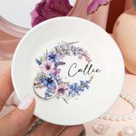 Personalized Birth Flower Ceramic Trinket Jewellery Dish with Name Desk Decor Birthday Wedding Bridal Gift for Women