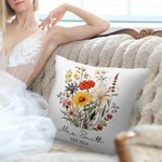 Personalized Mr and Mrs Wildflower Pine Tree Throw Pillow Cover with Name and Date Housewarming Wedding Engagement Gift for Couple