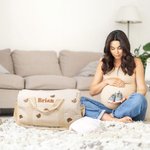 Personalized Cute Rabbit Bear Olive Leaf Large Cotton Mommy Hospital Bag with Embroidered Name Pregnancy Baby Shower Gift for Women