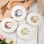Personalized Birth Flower Ceramic Trinket Jewellery Dish with Name Desk Decor Birthday Wedding Bridal Gift for Women