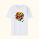 Personalized Gothic Birth Flower Sugar Skull 100% Cotton Kid Adult T-shirt with Name Day of The Dead Halloween Gift for Children Adult