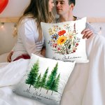 Personalized Mr and Mrs Wildflower Pine Tree Throw Pillow Cover with Name and Date Housewarming Wedding Engagement Gift for Couple