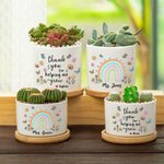 Personalized Thank You for Helping Me Grow Rainbow Butterflies Ceramic Plant Pot with Bamboo Base and Name Appreciation Gift for Teacher
