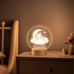 Personalized Sleeping Mommy Baby Animal Dreamy Moon Cloud LED Night Light with Wooden Base and Name Nursery Room Decor Birthday Gift for Kids