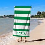 Personalised Oversized Quick Dry Classic Stripe Beach Towel with Name Summer Travel Essentials Birthday Gift for Women Men