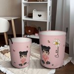 Personalized Double-Side Cartoon Character & Birth Flower Waterproof Laundry Storage Basket with Name and Handle Birthday Housewarming Gift for Family
