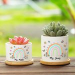Personalized Thank You for Helping Me Grow Rainbow Butterflies Ceramic Plant Pot with Bamboo Base and Name Appreciation Gift for Teacher