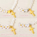 Personalised Freshwater Shell Pearl Cross Bracelet with Name Birthday Christening Religious Gift for Women