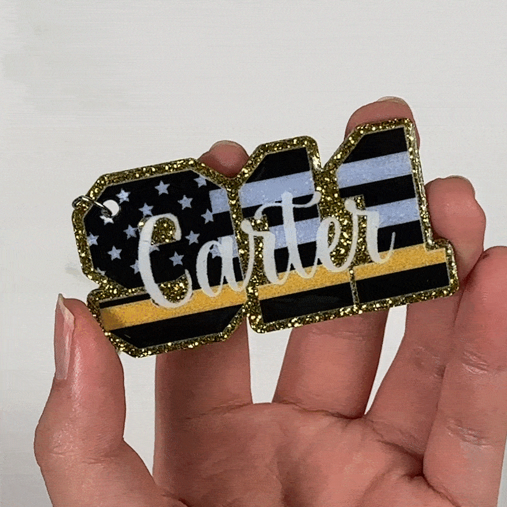 Personalized Multicolour Acrylic 911 Line Glitter Keychain with Name Appreciation Week Birthday Gift for First Responder Firefighter Dispatcher