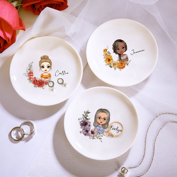 Personalizada Nacimiento Flor Corona Cartoon Personaje Baratija Joyería Plato con Nombre Cumpleaños Boda Navidad Regalo para Mujeres Chica