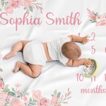 Personalised Pink Floral Milestone Blanket with Name Baby Shower Photo Prop Gift for Baby Girls
