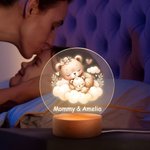 Personalized Sleeping Mommy Baby Animal Dreamy Moon Cloud LED Night Light with Wooden Base and Name Nursery Room Decor Birthday Gift for Kids