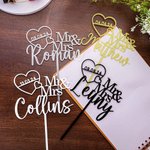 Personalised Mr and Mrs Heart Acrylic Wedding Cake Topper with Name and Date Wedding Anniversary Gift for Bride Groom