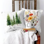 Personalized Mr and Mrs Wildflower Pine Tree Throw Pillow Cover with Name and Date Housewarming Wedding Engagement Gift for Couple
