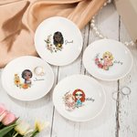 Personalizada Nacimiento Flor Corona Cartoon Personaje Baratija Joyería Plato con Nombre Cumpleaños Boda Navidad Regalo para Mujeres Chica