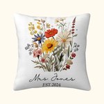 Personalized Mr and Mrs Wildflower Pine Tree Throw Pillow Cover with Name and Date Housewarming Wedding Engagement Gift for Couple