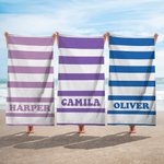 Personalised Oversized Quick Dry Classic Stripe Beach Towel with Name Summer Travel Essentials Birthday Gift for Women Men