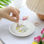 Personalized Birth Flower Ceramic Trinket Jewellery Dish with Name Desk Decor Birthday Wedding Bridal Gift for Women