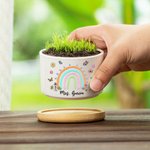 Personalized Thank You for Helping Me Grow Rainbow Butterflies Ceramic Plant Pot with Bamboo Base and Name Appreciation Gift for Teacher