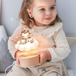 Personalized Sleeping Mommy Baby Animal Dreamy Moon Cloud LED Night Light with Wooden Base and Name Nursery Room Decor Birthday Gift for Kids