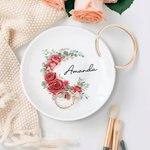 Personalized Birth Flower Ceramic Trinket Jewellery Dish with Name Desk Decor Birthday Wedding Bridal Gift for Women