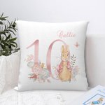 Personalized Cute Peter Rabbit Bunny Floral Throw Pillow Cover with Birth Month and Name Nursery Decor Baby Shower Birthday Gift for Boys Girls