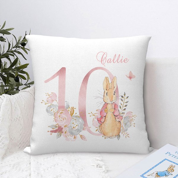 Henkilökohtainen söpö Peter Rabbit Bunny Floral heittää tyynyn kansi syntymäkuukausi ja nimi Nursery Decor Baby Shower syntymäpäivälahja pojille tytöille
