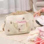 Personalized Cute Rabbit Bear Olive Leaf Large Cotton Mommy Hospital Bag with Embroidered Name Pregnancy Baby Shower Gift for Women