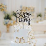Personalised Mr and Mrs Heart Acrylic Wedding Cake Topper with Name and Date Wedding Anniversary Gift for Bride Groom