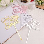 Personalised Mr and Mrs Heart Acrylic Wedding Cake Topper with Name and Date Wedding Anniversary Gift for Bride Groom