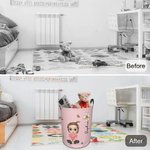 Personalized Double-Side Cartoon Character & Birth Flower Waterproof Laundry Storage Basket with Name and Handle Birthday Housewarming Gift for Family