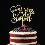 Personalised Mr and Mrs Heart Acrylic Wedding Cake Topper with Name and Date Wedding Anniversary Gift for Bride Groom