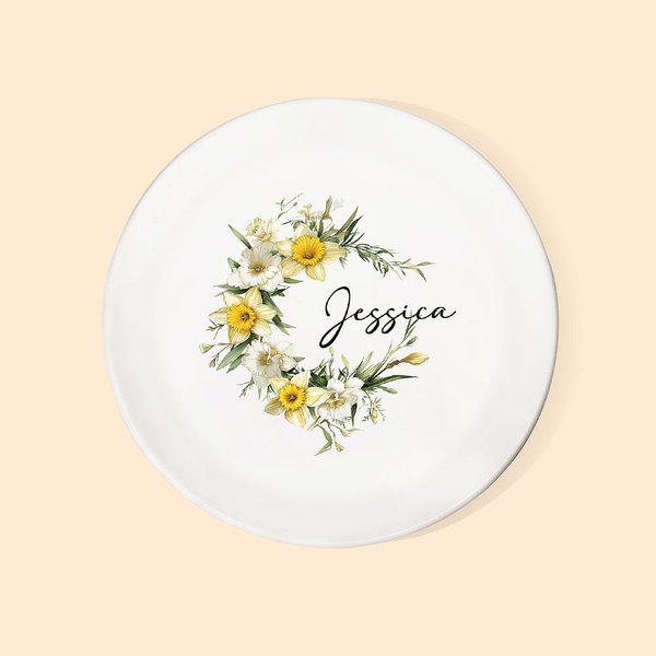 Personalisierte Geburt Blume Keramik Trinket Schmuck Schale mit Namen Schreibtisch Dekor Geburtstag Hochzeit Braut Geschenk für Frauen