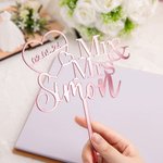 Personalised Mr and Mrs Heart Acrylic Wedding Cake Topper with Name and Date Wedding Anniversary Gift for Bride Groom