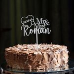 Personalised Mr and Mrs Heart Acrylic Wedding Cake Topper with Name and Date Wedding Anniversary Gift for Bride Groom