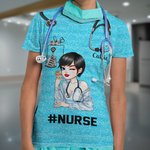 Personalized Multicolour Cartoon Women Character Glitter T-Shirt with Name and Text Birthday Nurse Week Gift for Nurse Doctor Medical Staff