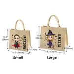 Personalized Cartoon Vampire Witch Trick or Treat Jute Tote Bag with Name Halloween Party Gift for Boys Girls