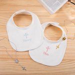 Personalized Embroidery Cross 100% Cotton Baby Bib with Name Baby Shower Baptism Birthday Gift for Infant Baby Girls Boys