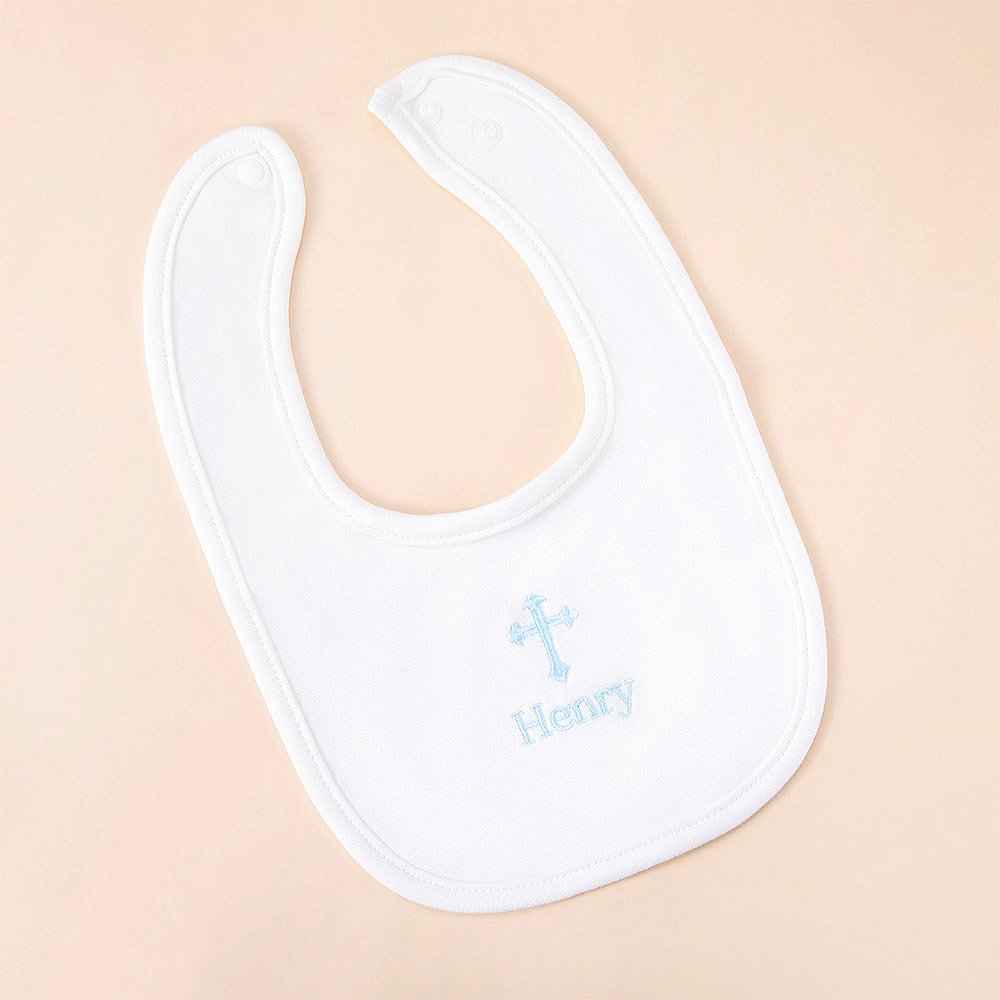 Bavoir personnalisé en coton avec nom et broderie de la croix Cadeau de baptême et d'anniversaire pour bébé fille garçon