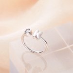 Personalized Cute 3D Bubble Letter Birthstone Adjustable Ring Dainty Jewelry Birthday Anniversary Gift for Women Girls