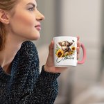 Personalized Sunflower Highland Cow Multicolour 11oz Ceramic Mug with Name Birthday Gift for Highland Cow Lovers